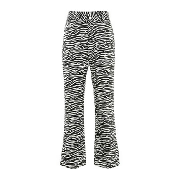 Women Stylish Zebra Print Striped Casual Pants Outdoor Elastic Pants S-XXL X9C4